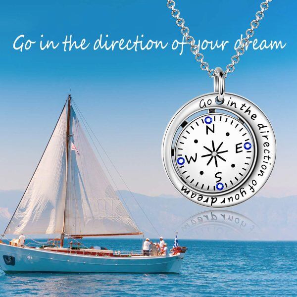 925 Sterling Silver Compass Pendant Necklace-5