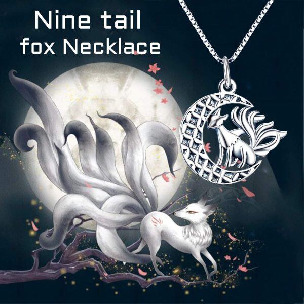 925 Sterling Silver Fox Crescent Moon Necklace -3