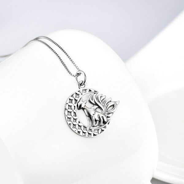 925 Sterling Silver Fox Crescent Moon Necklace -4