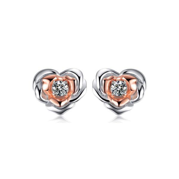 925 Sterling Silver Rose Stud Earrings-0