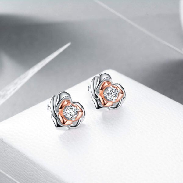 925 Sterling Silver Rose Stud Earrings-3