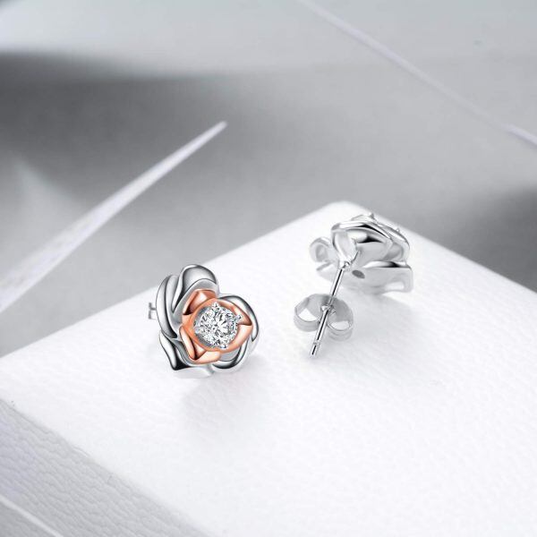 925 Sterling Silver Rose Stud Earrings-4