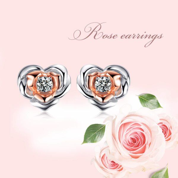 925 Sterling Silver Rose Stud Earrings-5