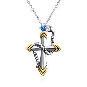 925 Sterling Silver Snake Cross Necklace-0