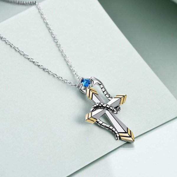 925 Sterling Silver Snake Cross Necklace-1