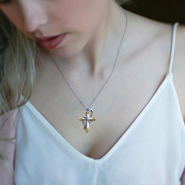 925 Sterling Silver Snake Cross Necklace-3