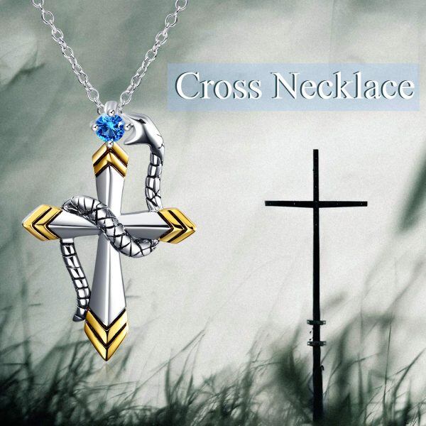 925 Sterling Silver Snake Cross Necklace-5