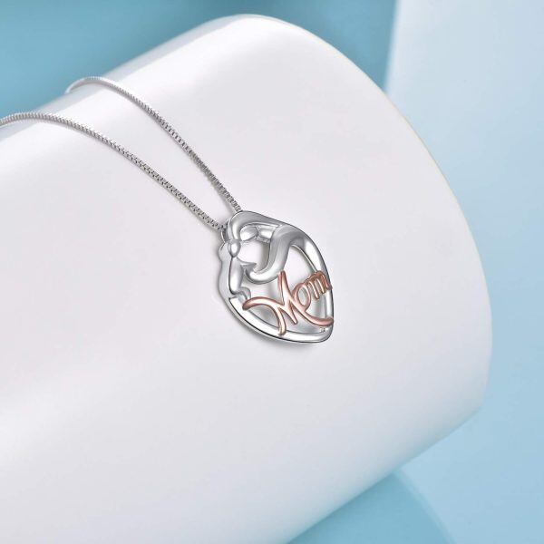 925 Sterling Silver Mother Child Love Heart Pendant Necklace-1