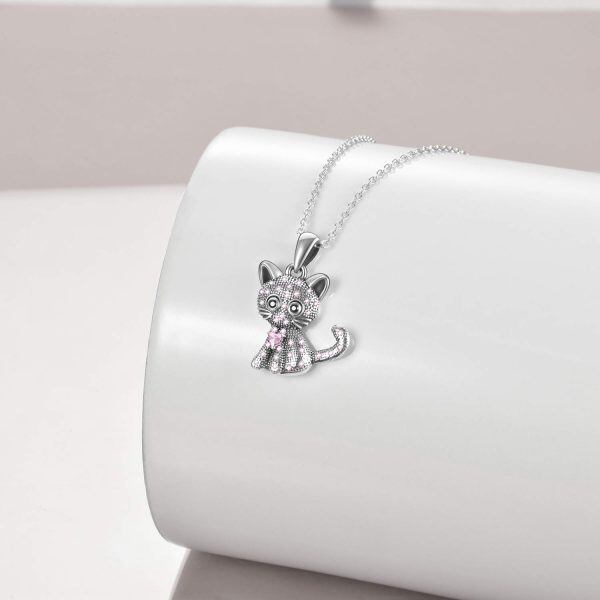 925 Sterling Silver Cat Pendant Necklace-1