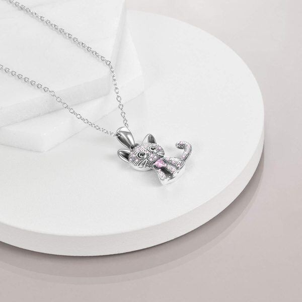 925 Sterling Silver Cat Pendant Necklace-2