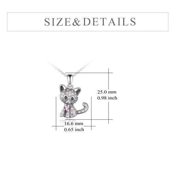 925 Sterling Silver Cat Pendant Necklace-3