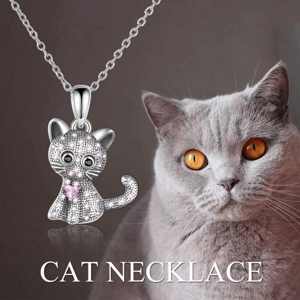 925 Sterling Silver Cat Pendant Necklace-4