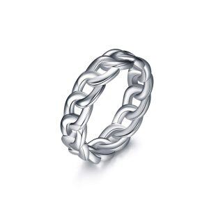 925 Sterling Silver Cuban Knot Link Chain Ring-0