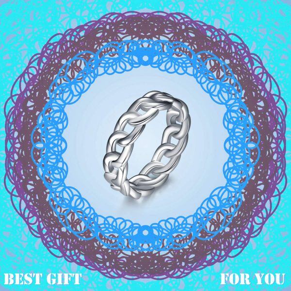 925 Sterling Silver Cuban Knot Link Chain Ring-5