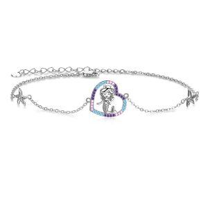 925 Sterling Silver Butterfly Mermaid Starfish Heart Anklet Bracelet-0