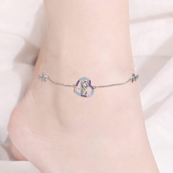 925 Sterling Silver Butterfly Mermaid Starfish Heart Anklet Bracelet-1