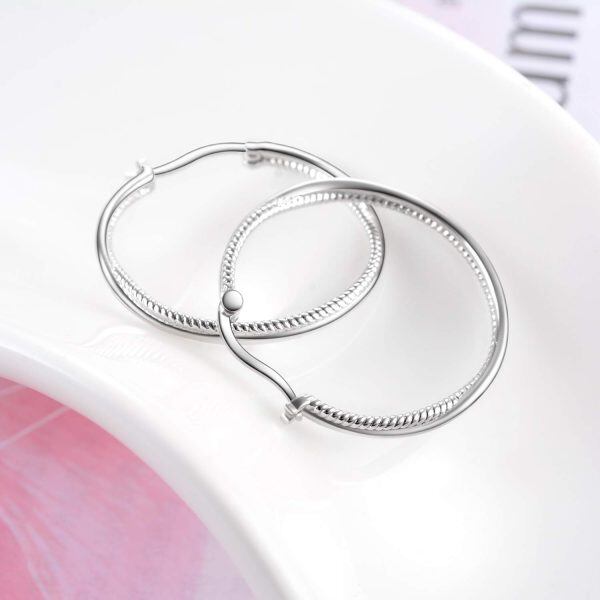 925 Sterling Silver Double Layered Round Circle Twisted Hoop Earrings-4