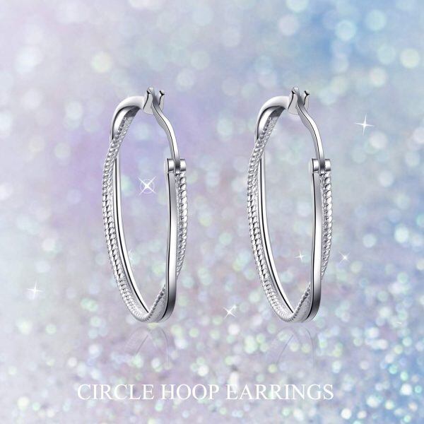 925 Sterling Silver Double Layered Round Circle Twisted Hoop Earrings-5