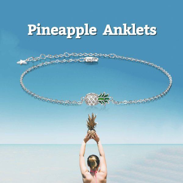 Pineapple/Mushroom/Star/Mountain Anklets Sterling Silver Adjustable Chain Link Ankle Bracelets Beach Anklet Jewelry for Women Teens-5