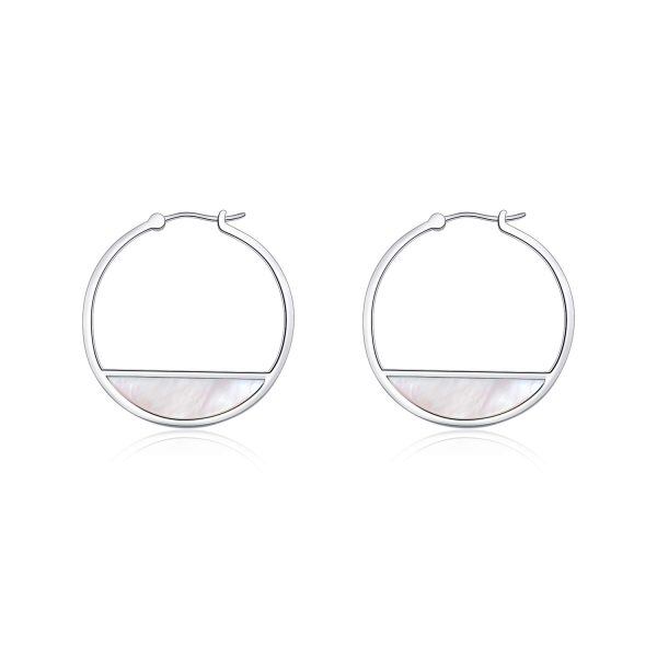 925 Sterling Silver Shell Hoop Earrings -0