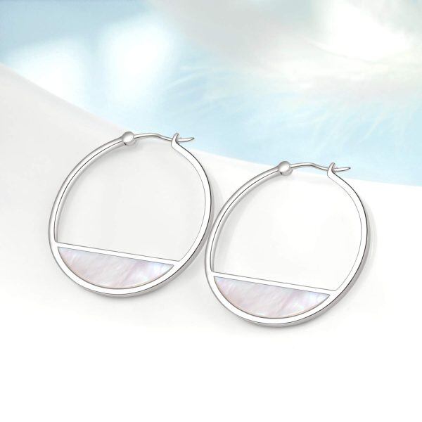 925 Sterling Silver Shell Hoop Earrings -3