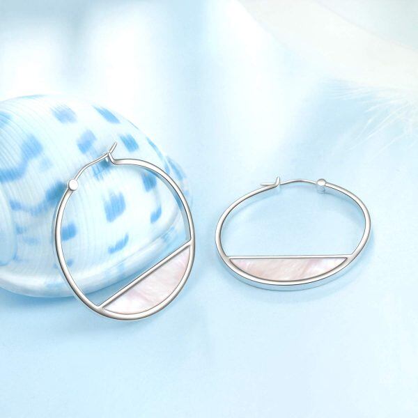 925 Sterling Silver Shell Hoop Earrings -4