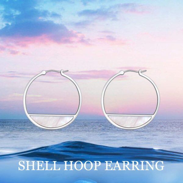 925 Sterling Silver Shell Hoop Earrings -5