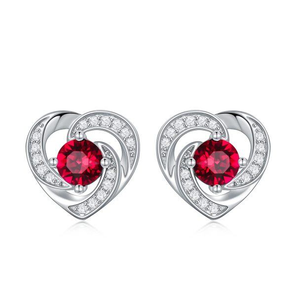 Sterling Silver Heart Stud Earrings-0