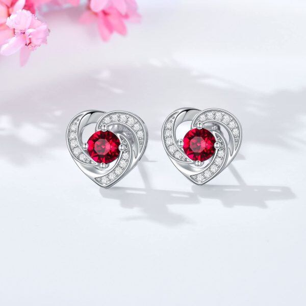 Sterling Silver Heart Stud Earrings-1