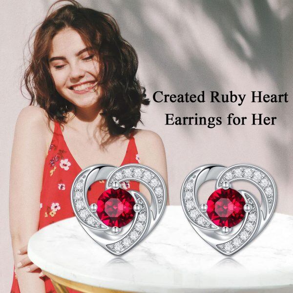 Sterling Silver Heart Stud Earrings-5