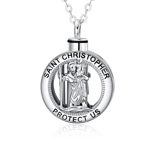 925 Sterling Silver Cremation Saint Christopher Urn Necklace-0