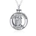 wholesale 925 Sterling Silver Saint Christopher Protect Us Cremation Jewelry Keepsake Urn Locket Necklace with Chain and Velvet Pouch (Medium)-0-0