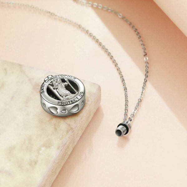 925 Sterling Silver Cremation Saint Christopher Urn Necklace-2