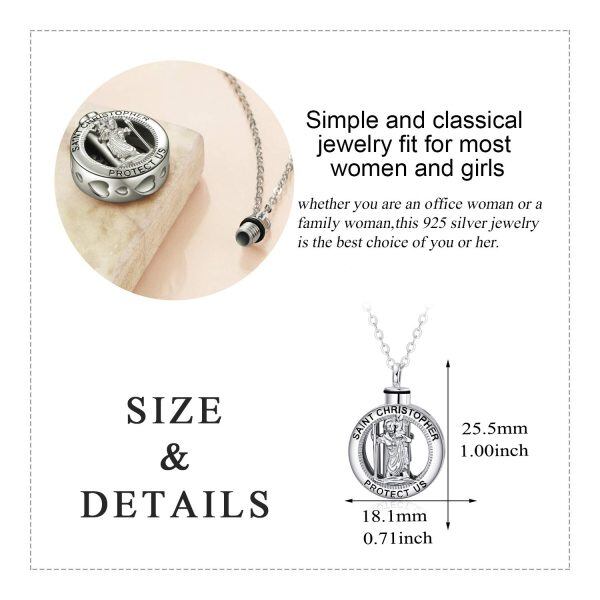 925 Sterling Silver Cremation Saint Christopher Urn Necklace-4