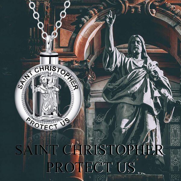 925 Sterling Silver Cremation Saint Christopher Urn Necklace-5