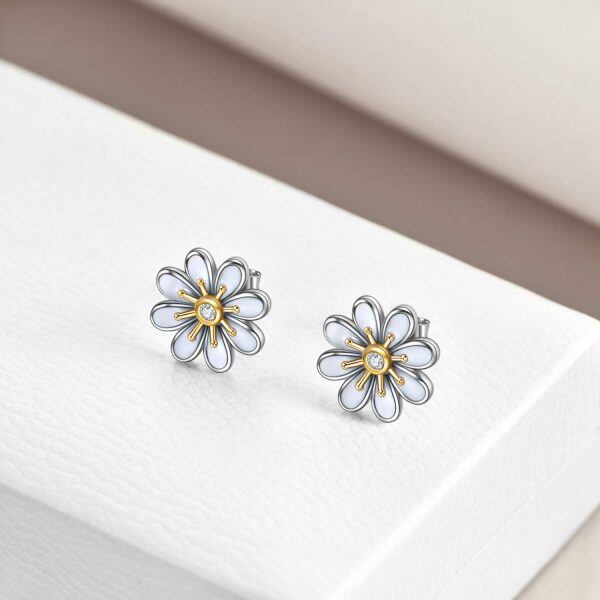 925 Sterling Silver Daisy Stud Earrings-3