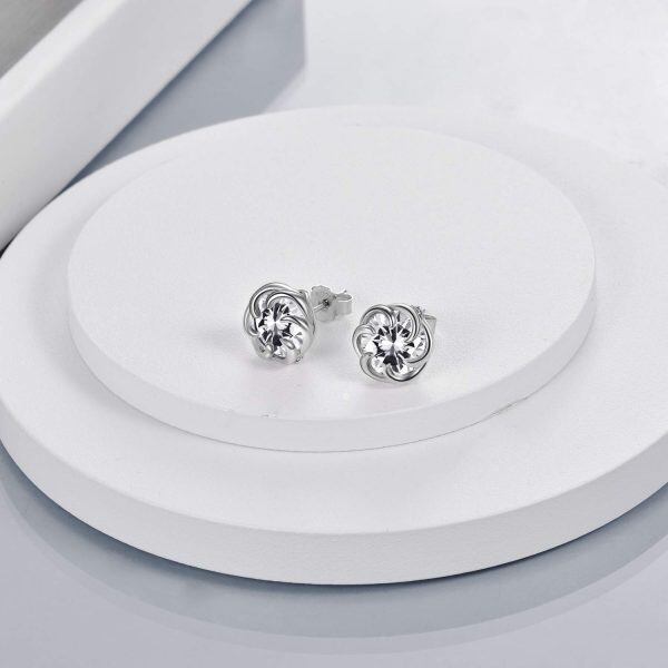 925 Sterling Silver Flower Stud Earrings-2