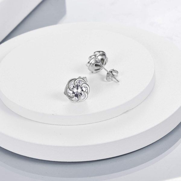 925 Sterling Silver Flower Stud Earrings-3