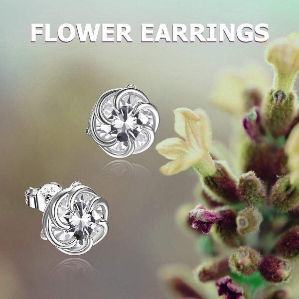 925 Sterling Silver Flower Stud Earrings-5