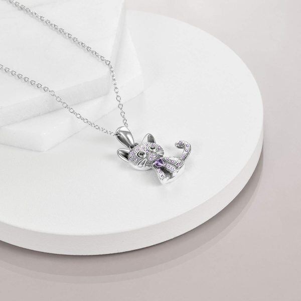 925 Sterling Silver Cat Pendant Necklace-2