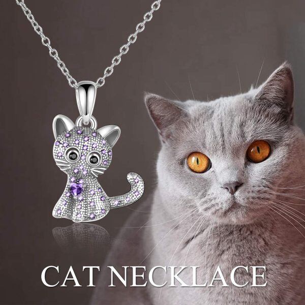 925 Sterling Silver Cat Pendant Necklace-4