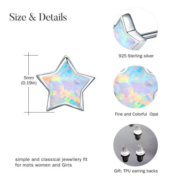 Sterling Silver Opal Star Stud Earrings-1