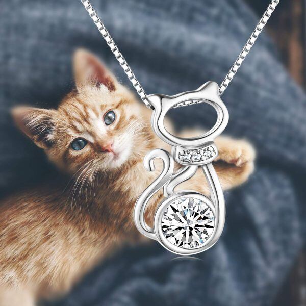 Sterling Silver Cat Necklace-3