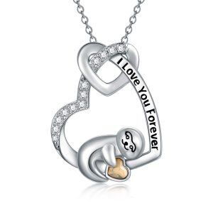 Sterling Silver Sloth Heart Necklace-0