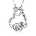 wholesale 925 Sterling Silver Metal Crystal Cute Animal Heart Pendant Necklace with Elephant and Sloth Design-0-0
