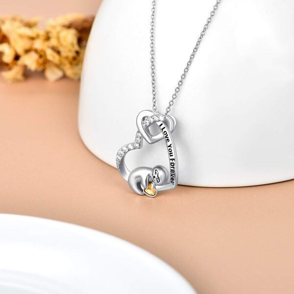 Sterling Silver Sloth Heart Necklace-1