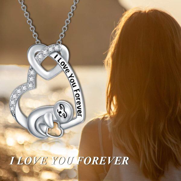 Sterling Silver Sloth Heart Necklace-4