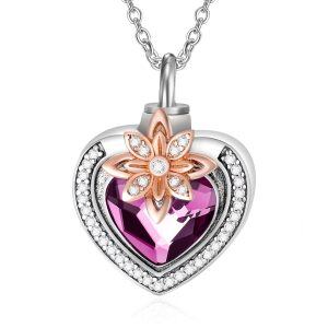 Sterling Silver Heart Flower Necklace-0