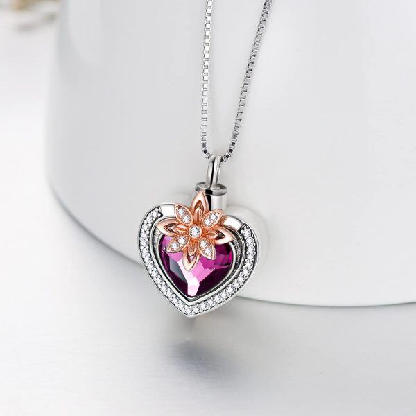 Sterling Silver Heart Flower Necklace-3