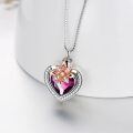 wholesale 925 Sterling Silver Pink Austrian Crystal Heart Pendant with Rose Gold Plated Flower and Cubic Zirconia Chain - Keepsake Urn Necklace for Ashes-0-3